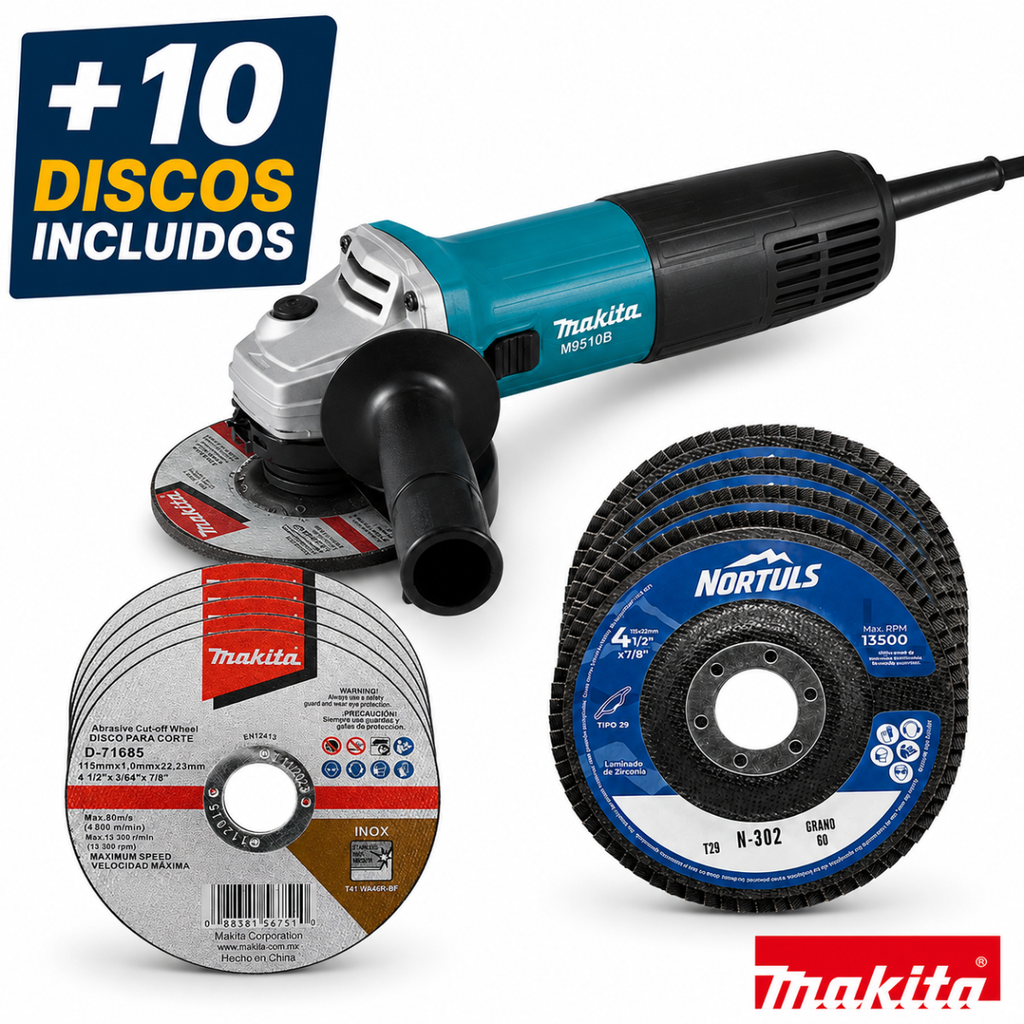 Esmeriladora Angular 4 1/2 Amoladora Makita M9510b + Discos