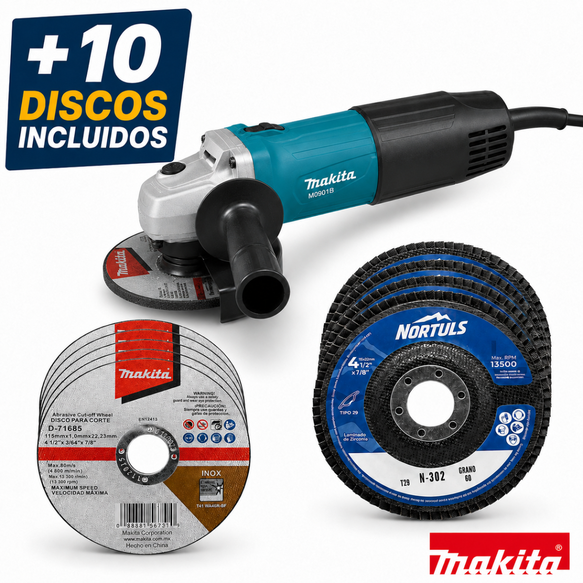 Esmeriladora Angular 4 1/2 Amoladora Makita M0901b + Discos