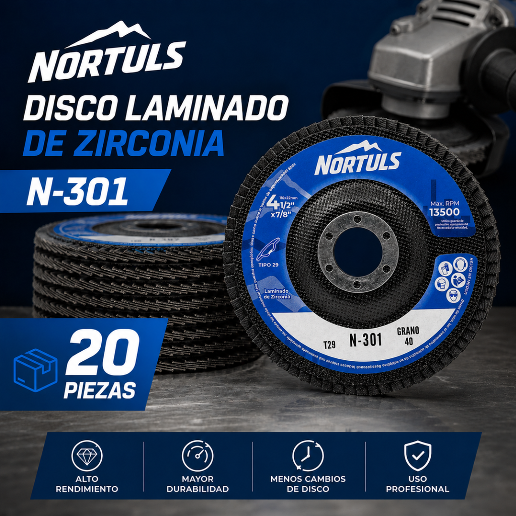 DISCO LAMINADO 4-1/2" ZIRCONIA G: 40-60-80 NORTULS (PAQUETE 20 PIEZAS)
