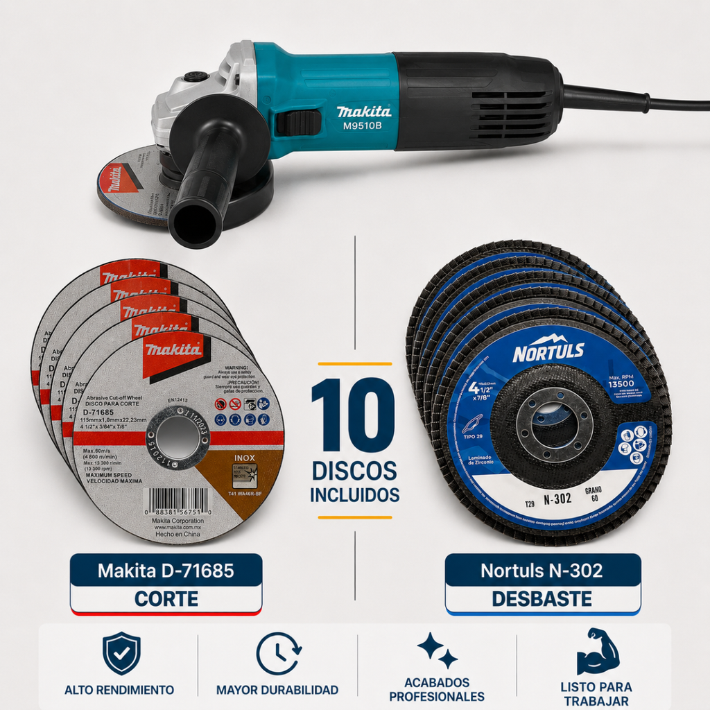Esmeriladora Angular 4 1/2 Amoladora Makita M9510b + Discos