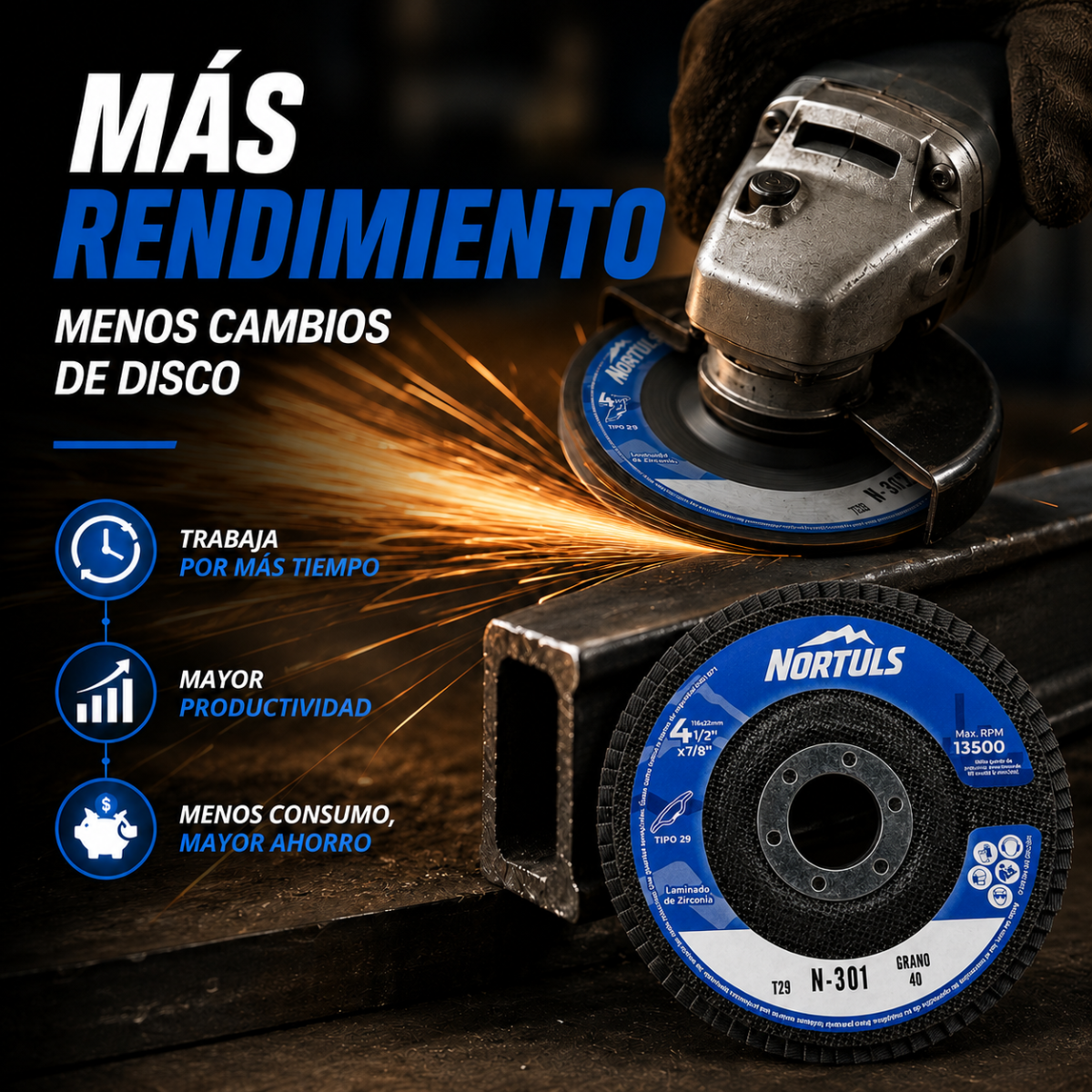 DISCO LAMINADO 4-1/2" ZIRCONIA G: 40-60-80 NORTULS (PAQUETE 20 PIEZAS)