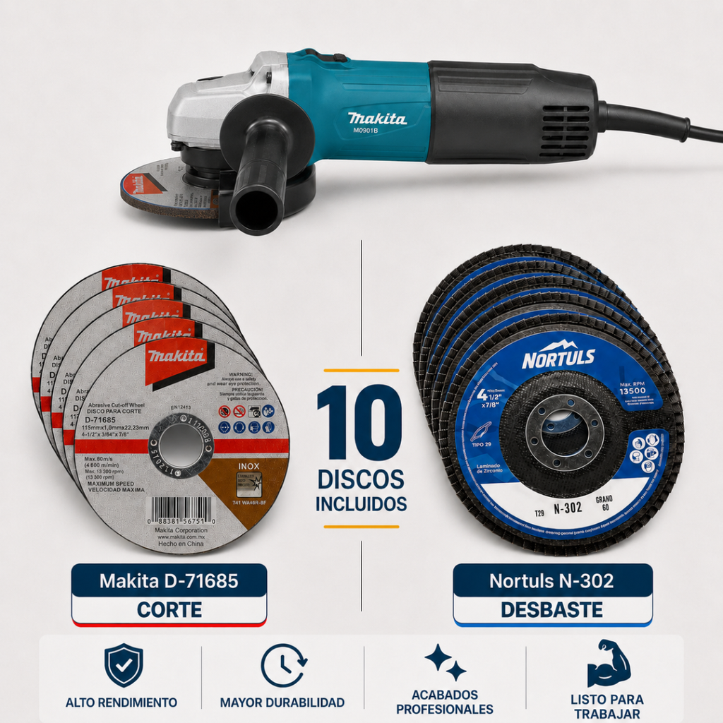 Esmeriladora Angular 4 1/2 Amoladora Makita M0901b + Discos