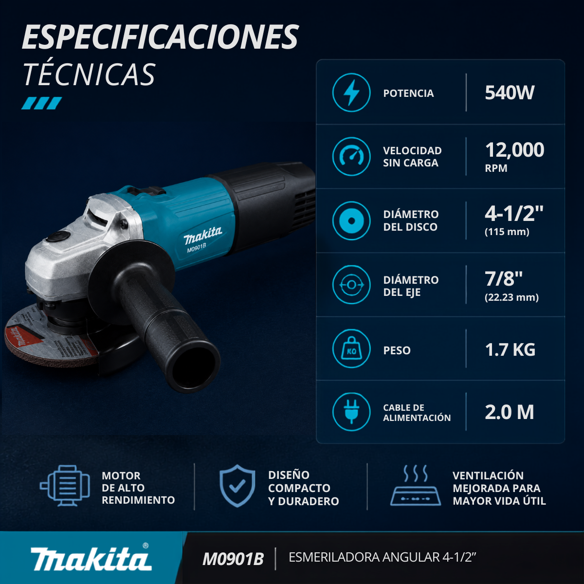 Esmeriladora Angular 4 1/2 Amoladora Makita M0901b + Discos