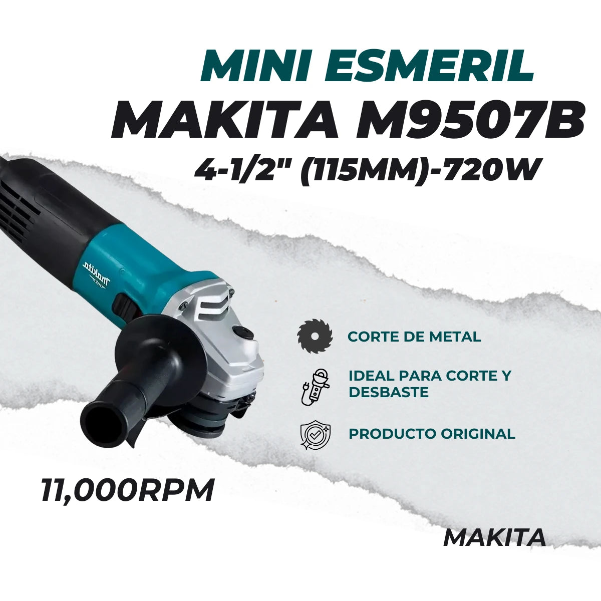 Esmeriladora Makita M9507B 4-1/2 + 10 Discos GRATIS (5 Makita + 5 Nortuls)