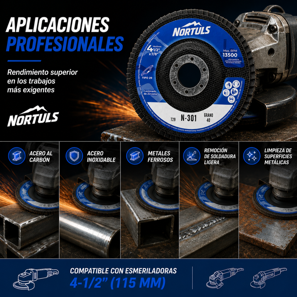 DISCO LAMINADO 4-1/2" ZIRCONIA G: 40-60-80 NORTULS (PAQUETE 20 PIEZAS)