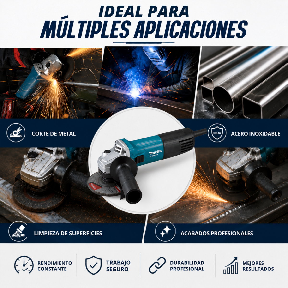 Esmeriladora Angular 4 1/2 Amoladora Makita M9510b + Discos