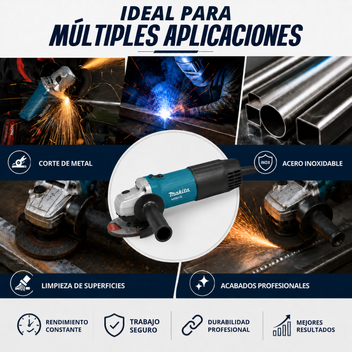 Esmeriladora Angular 4 1/2 Amoladora Makita M0901b + Discos