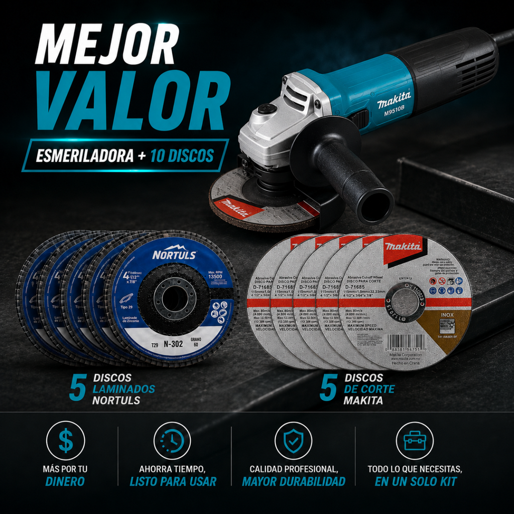 Esmeriladora Angular 4 1/2 Amoladora Makita M9510b + Discos