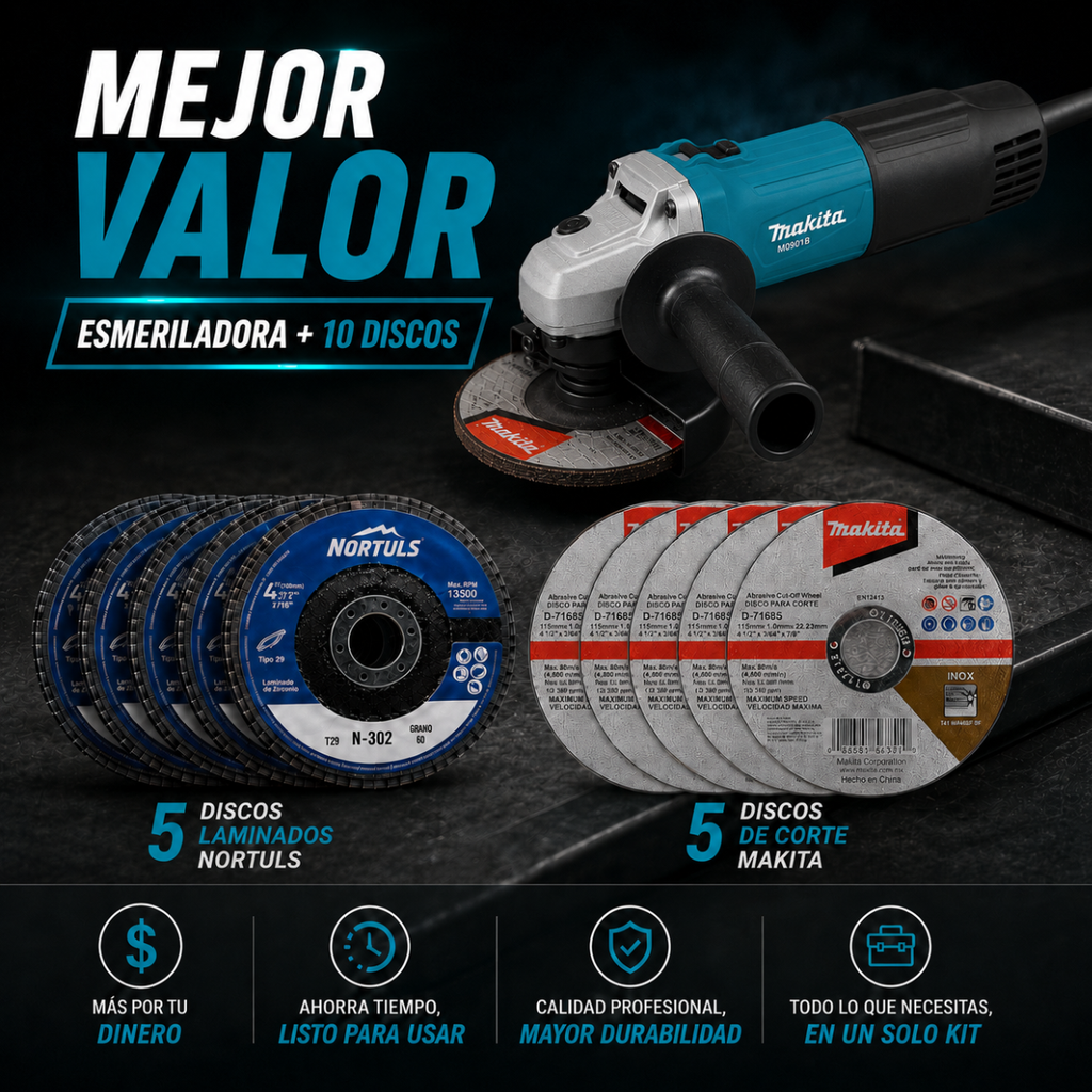 Esmeriladora Angular 4 1/2 Amoladora Makita M0901b + Discos