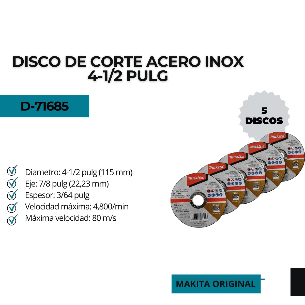 Esmeriladora Makita M9507B 4-1/2 + 10 Discos GRATIS (5 Makita + 5 Nortuls)
