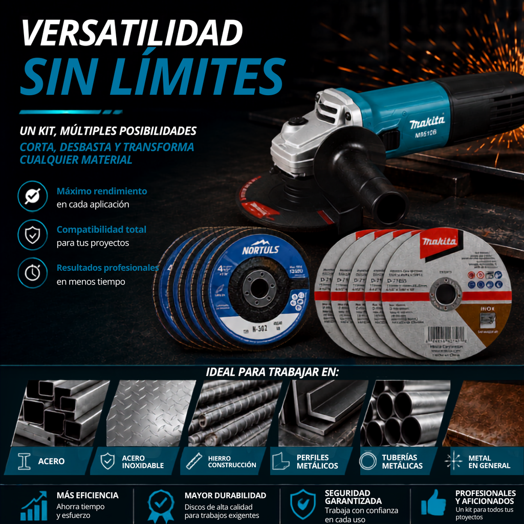 Esmeriladora Angular 4 1/2 Amoladora Makita M0901b + Discos