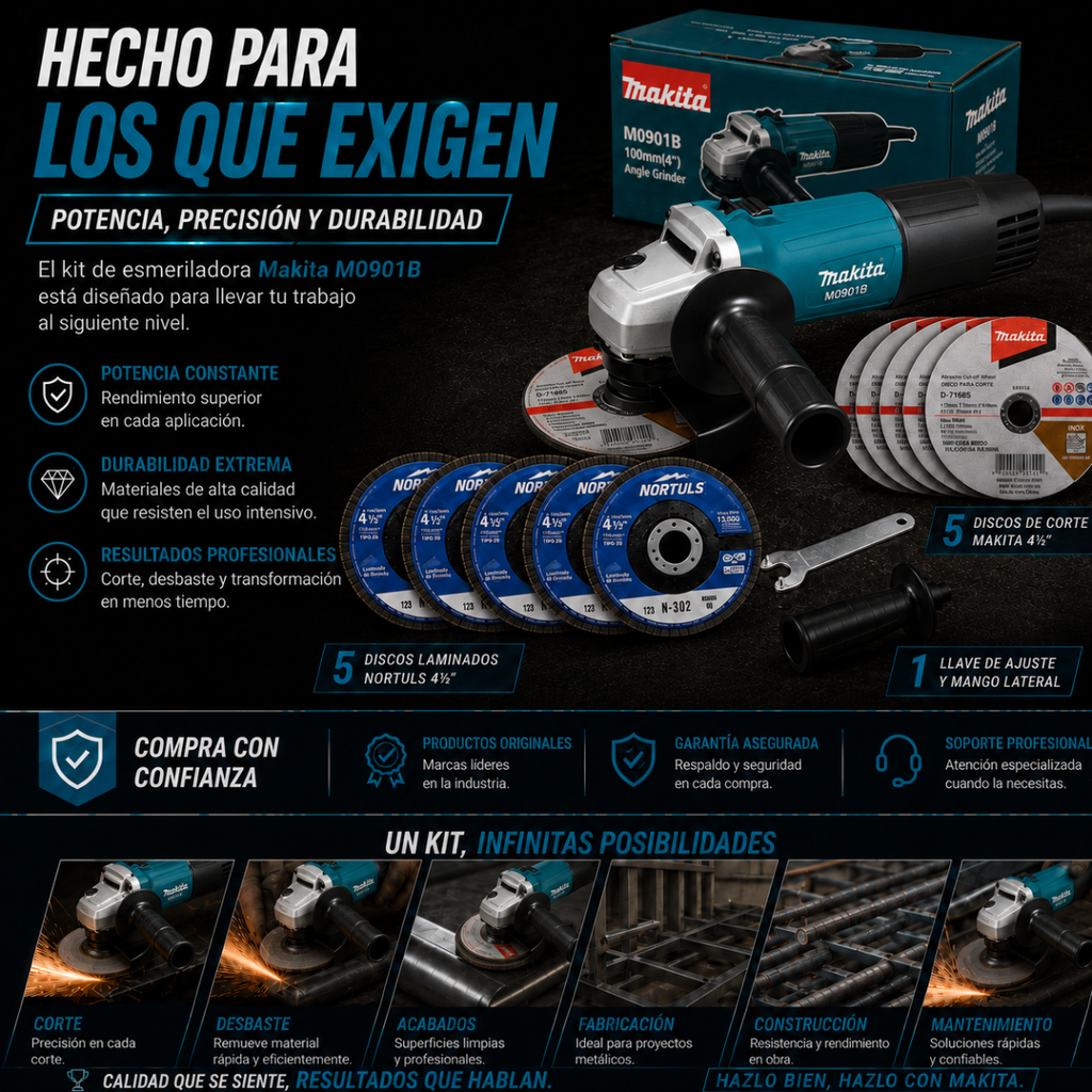 Esmeriladora Angular 4 1/2 Amoladora Makita M0901b + Discos