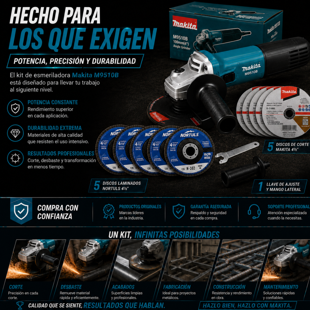 Esmeriladora Angular 4 1/2 Amoladora Makita M9510b + Discos