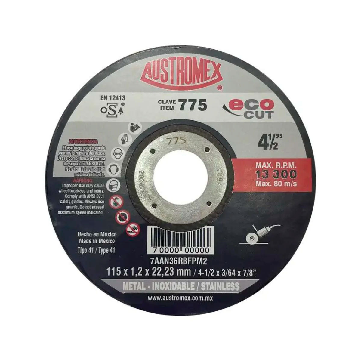 Disco Para Corte De Acero Inox Austromex 775 4 1/2puLG 50pzs Color Negro/Rojo