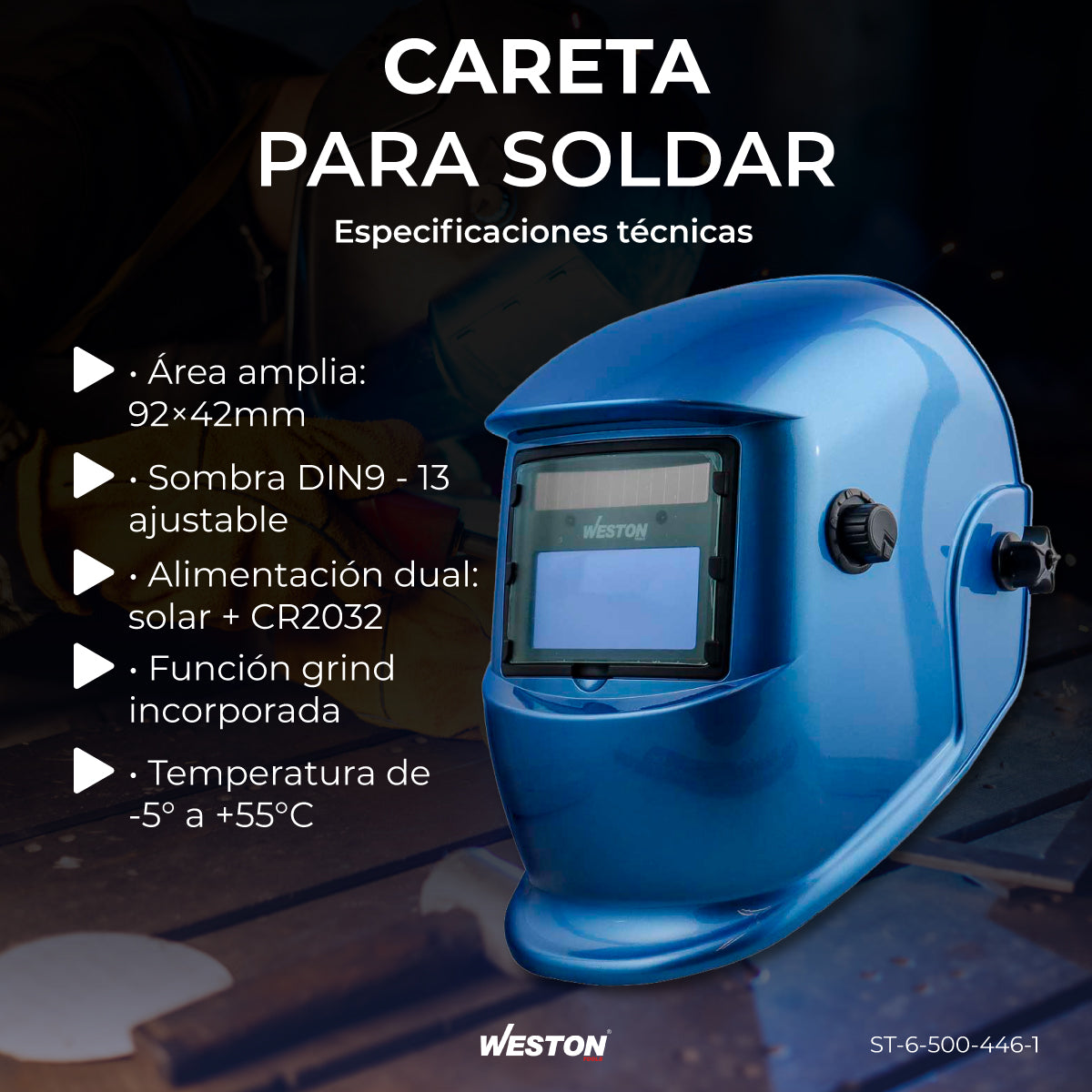CARETA P/SOLDAR ELEC. SENCILLA COLOR AZUL ST‑6‑500‑446‑1