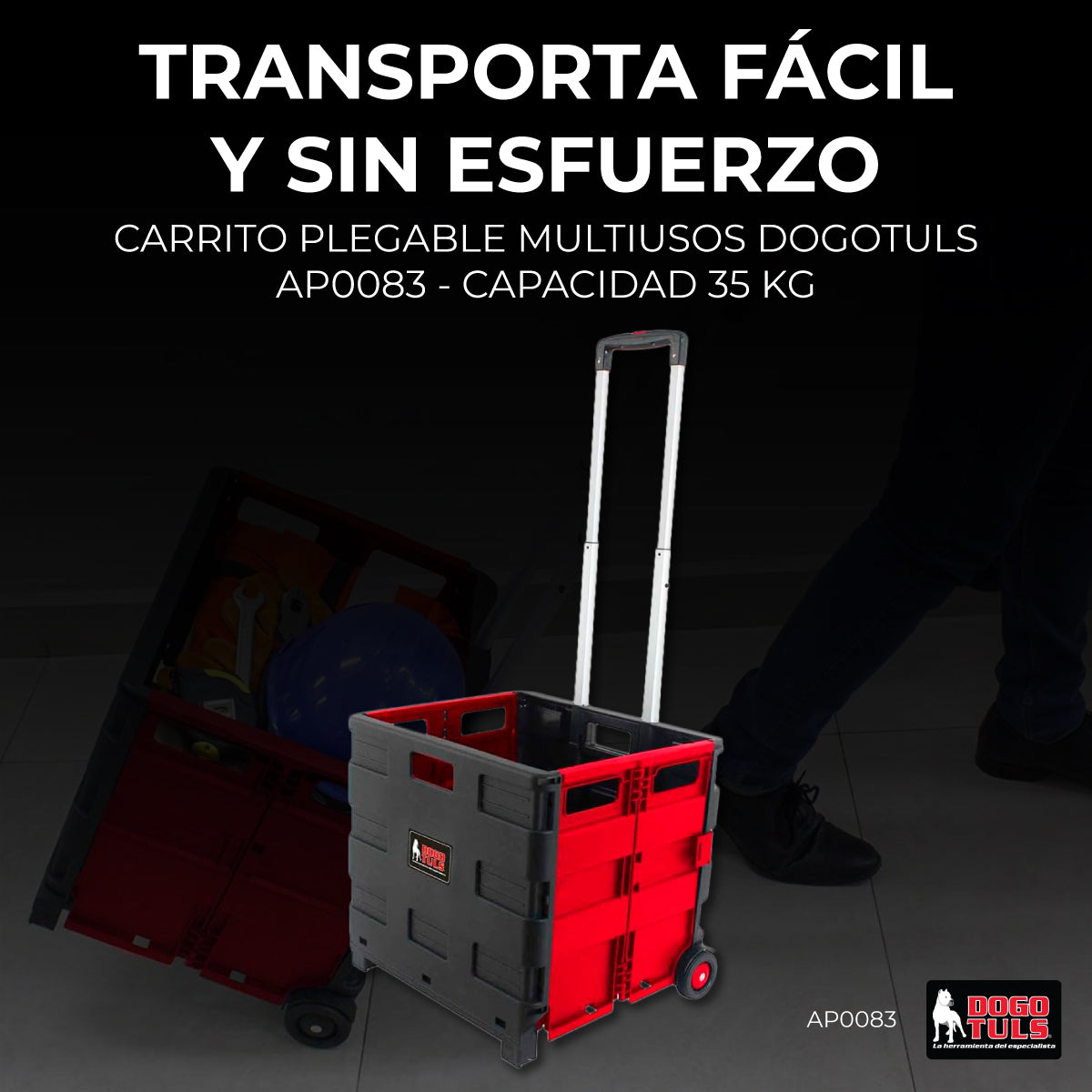 Carrito Plegable Multiusos de Plástico con Ruedas 35kg de Capacidad Dogotuls AP0083