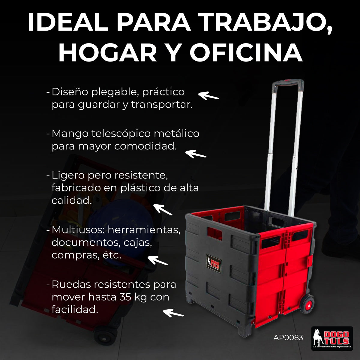Carrito Plegable Multiusos de Plástico con Ruedas 35kg de Capacidad Dogotuls AP0083 (Producto usado para pruebas)
