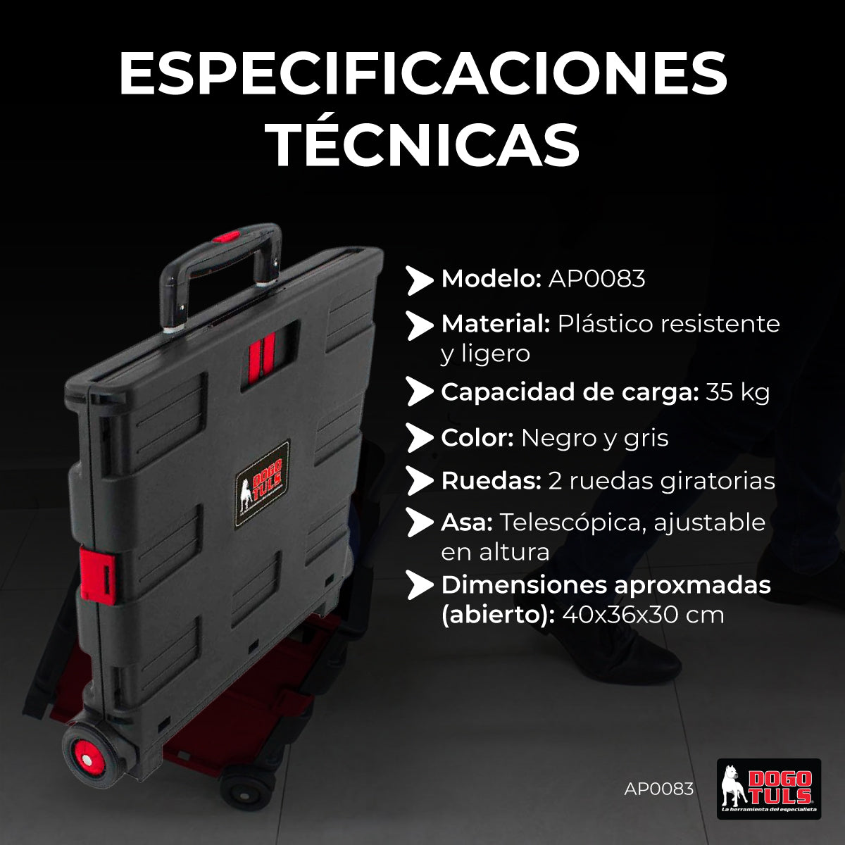 Carrito Plegable Multiusos de Plástico con Ruedas 35kg de Capacidad Dogotuls AP0083