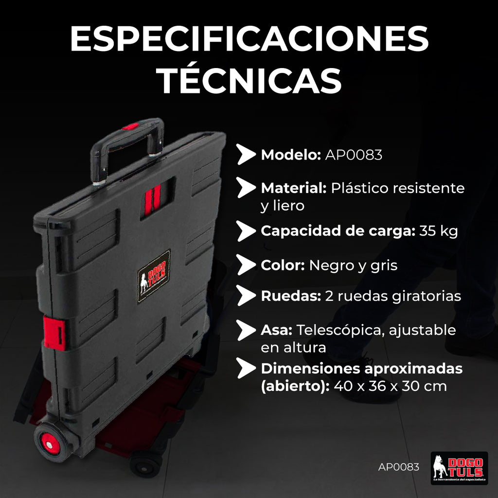Carrito Plegable Multiusos de Plástico con Ruedas 35kg de Capacidad Dogotuls AP0083 (Producto usado para pruebas)