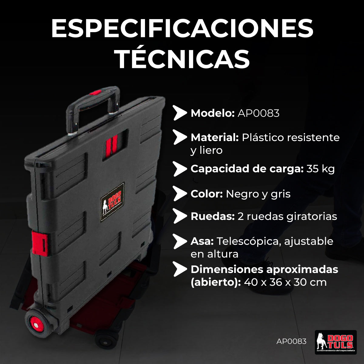 Carrito Plegable Multiusos de Plástico con Ruedas 35kg de Capacidad Dogotuls AP0083 (Producto usado para pruebas)