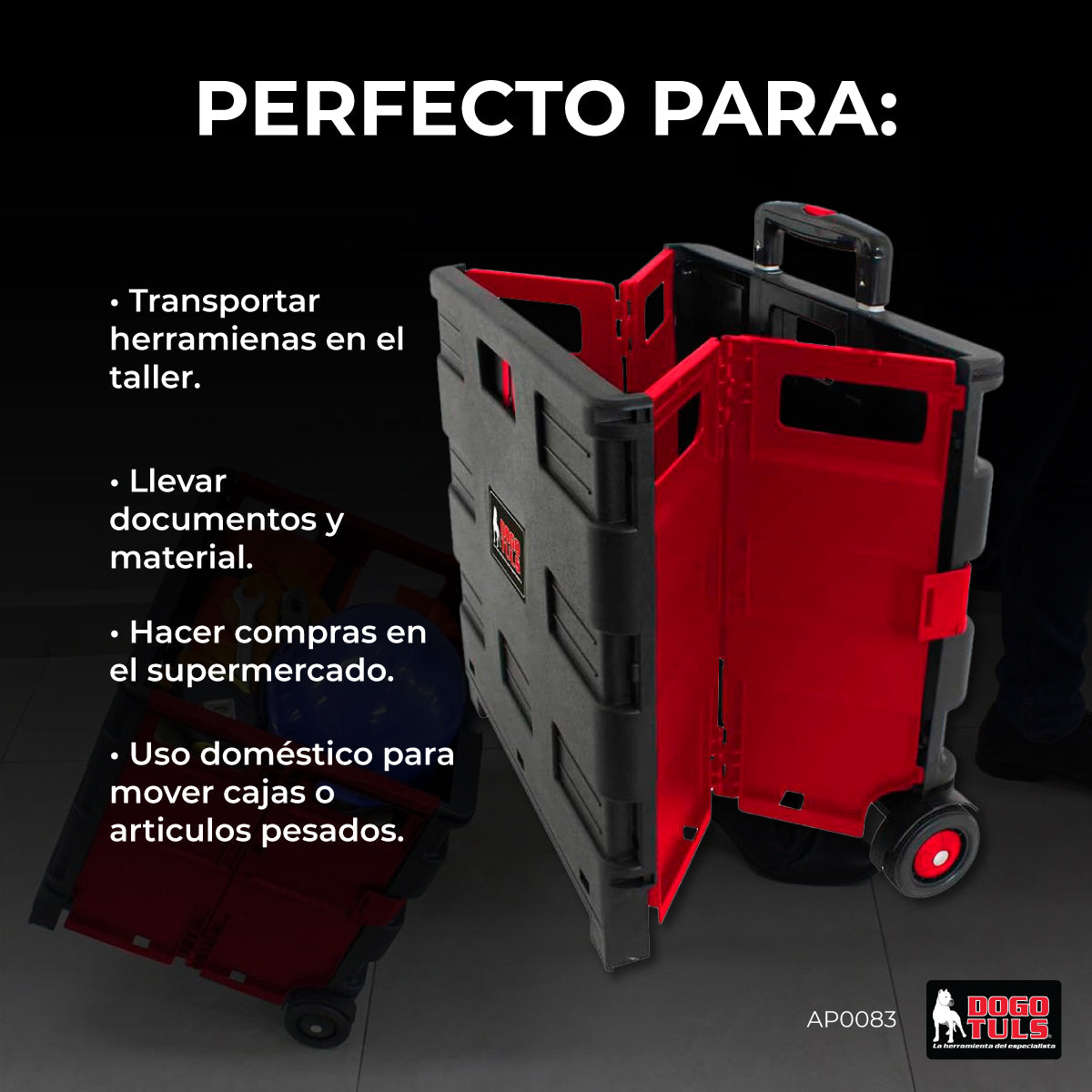 Carrito Plegable Multiusos de Plástico con Ruedas 35kg de Capacidad Dogotuls AP0083