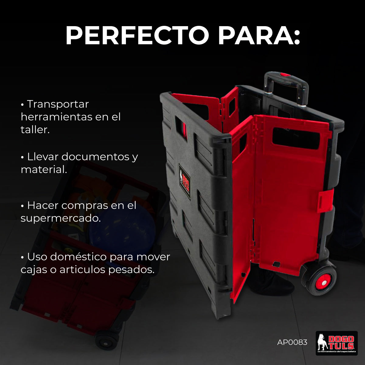 Carrito Plegable Multiusos de Plástico con Ruedas 35kg de Capacidad Dogotuls AP0083 (Producto usado para pruebas)