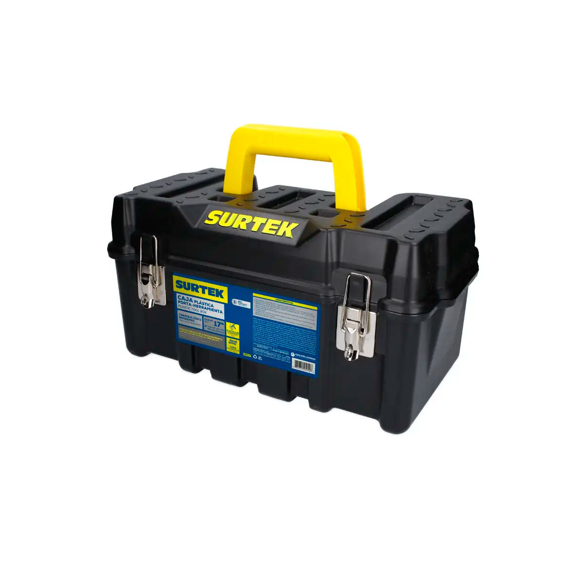 Caja portaherramientas plástica con broches metálicos color negro 17" x 9" x 8" SURTEK CPS17