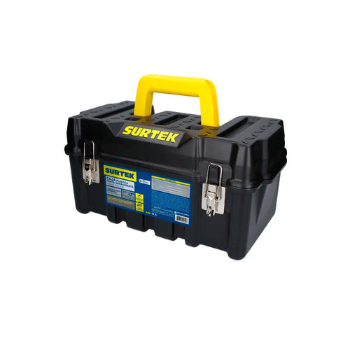 Caja portaherramientas plástica con broches metálicos color negro 17" x 9" x 8" SURTEK CPS17