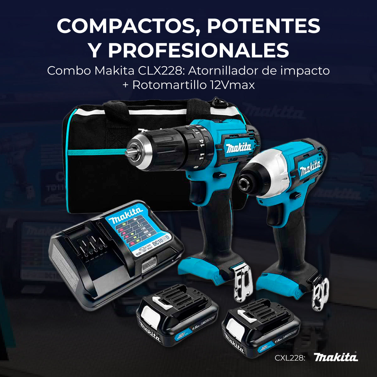 Combo Makita ClX228 Atornillador + Rotomartillo Color VERDE MAKITA Frecuencia 12V
