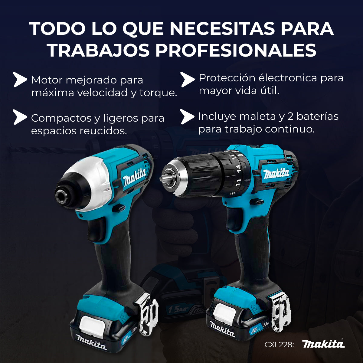 Combo Makita ClX228 Atornillador + Rotomartillo Color VERDE MAKITA Frecuencia 12V