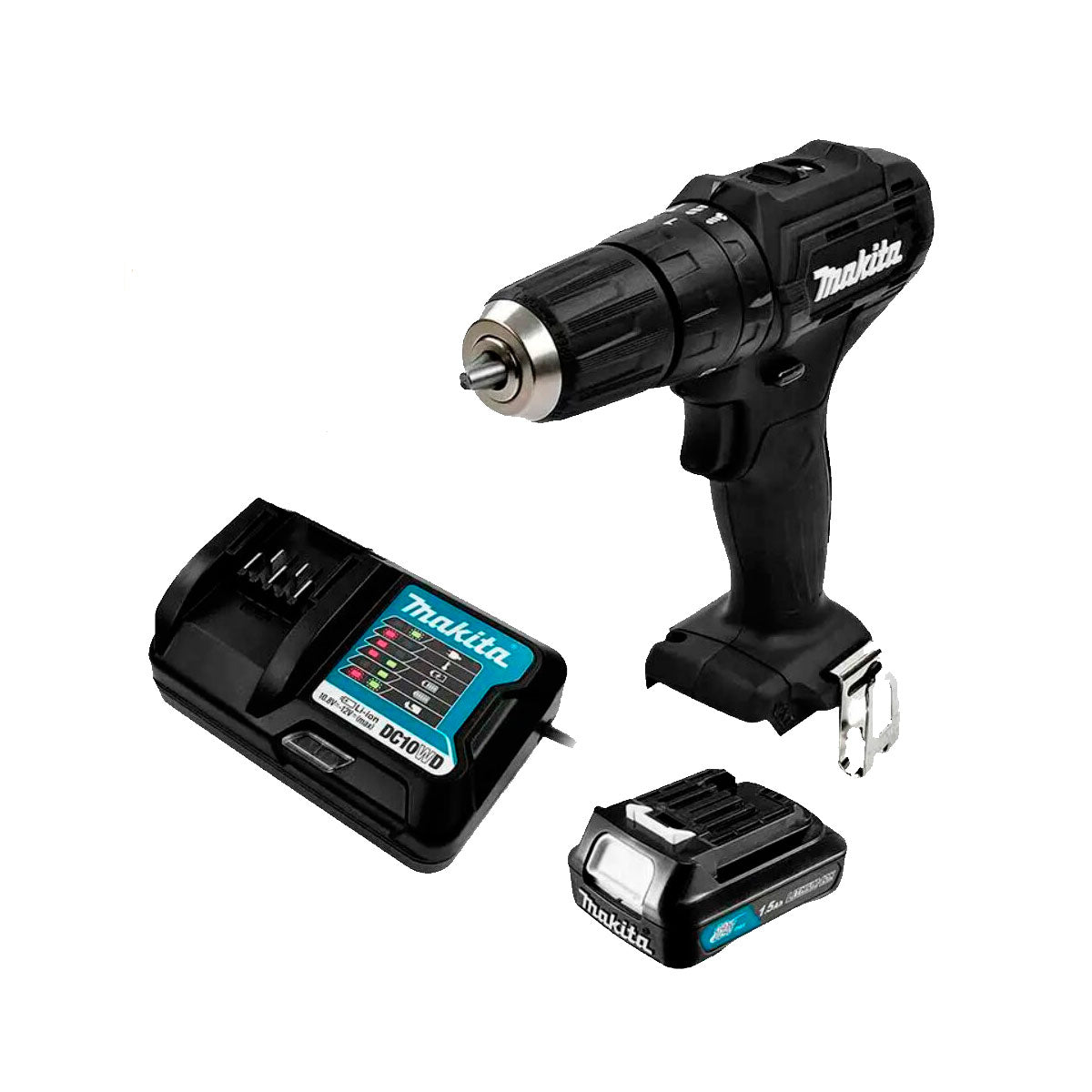 Rotomartillo atorn negro. 5/16"-3/8"v.v.r. 0-450 0-1700 rpm li-ion c/1 bat. 1.5 Ah y carg. luz broq.cierre rapido 12V Makita HP333DYX3B