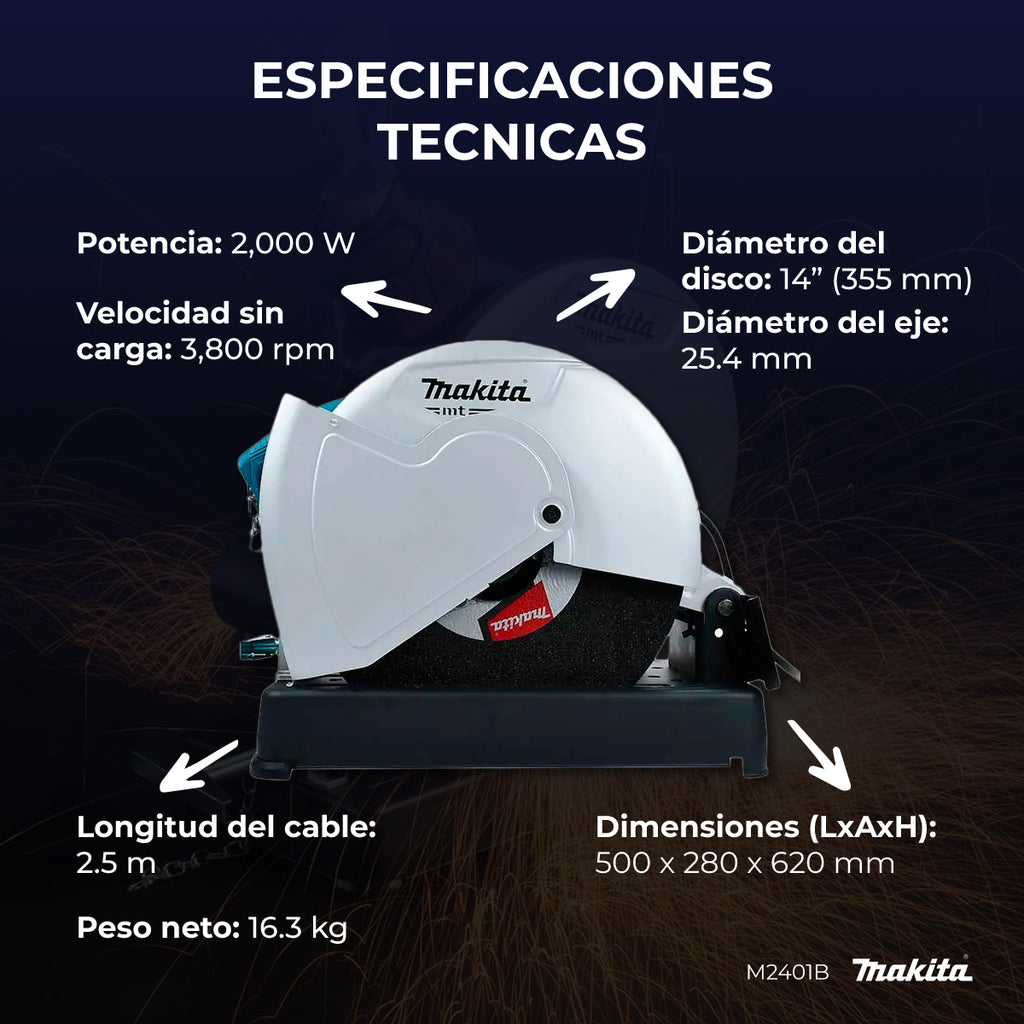 Cortadora De Metal Makita M2401b 14 2000w 3800rpm Cable 2.5m