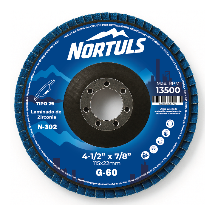 DISCO LAMINADO 4-1/2" ZIRCONIA G-60 NORTULS N-302 (PAQUETE 30 PIEZAS)