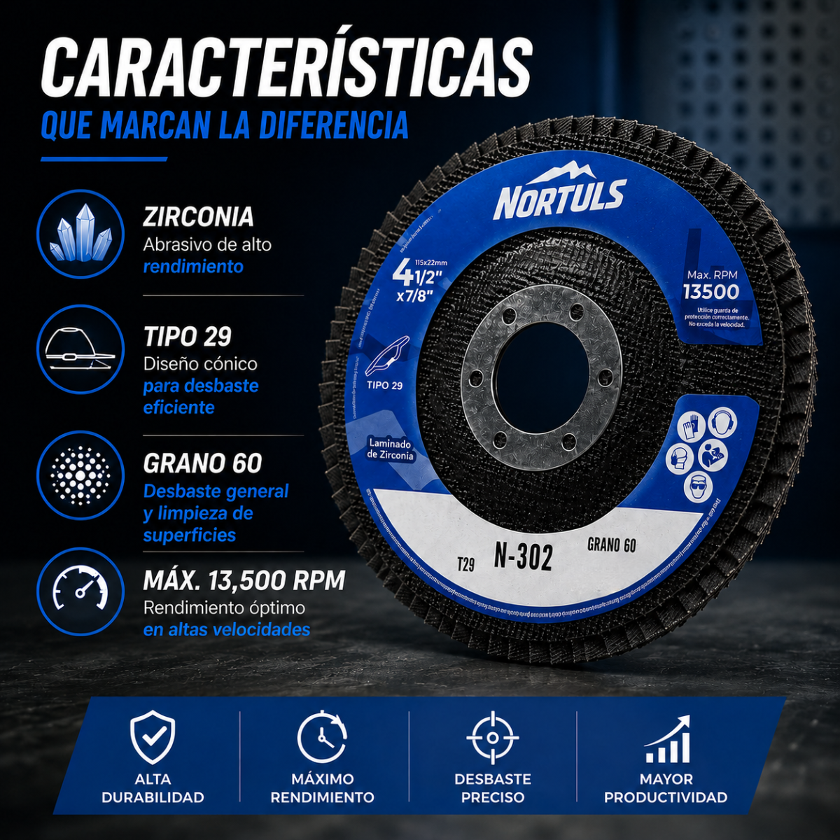 DISCO LAMINADO 4-1/2" ZIRCONIA G: 40-60-80 NORTULS (PAQUETE 20 PIEZAS)