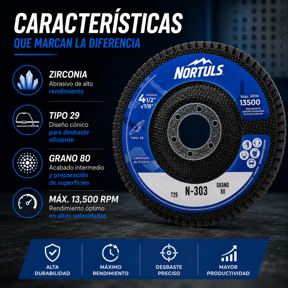 DISCO LAMINADO 4-1/2" ZIRCONIA G: 40-60-80 NORTULS (PAQUETE 20 PIEZAS)