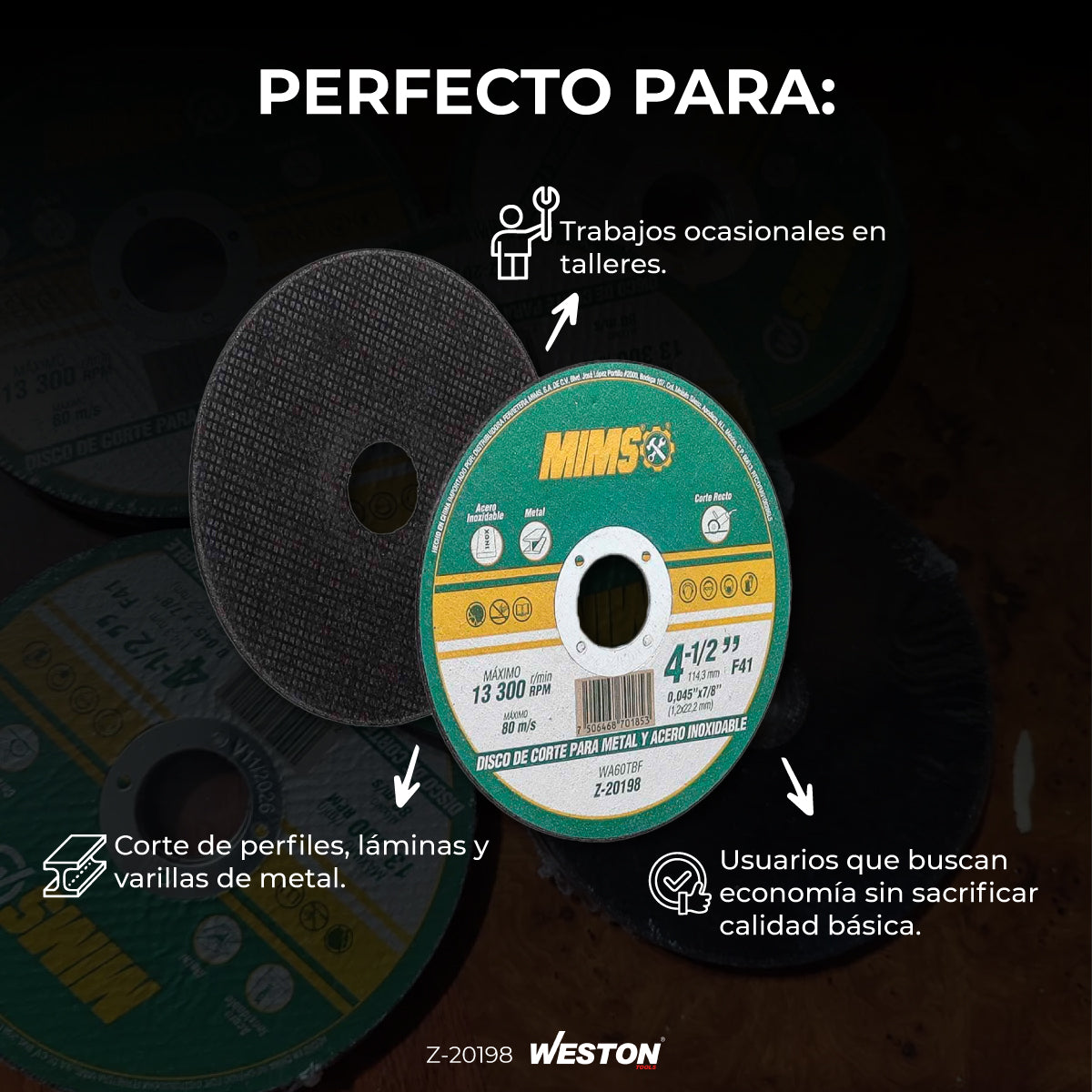 Disco Corte Acero 4-1/2 Inoxidable Y Metal Paquete 50 Piezas